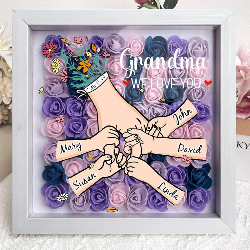Custom Mom Grandma Hand Holding Flower Shadow Box
