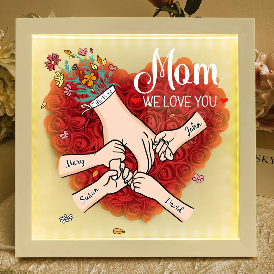 Custom Mom Grandma Hand Holding Flower Shadow Box