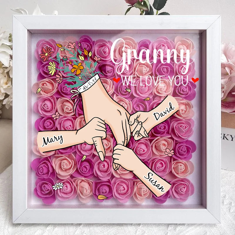 Custom Mom Grandma Hand Holding Flower Shadow Box