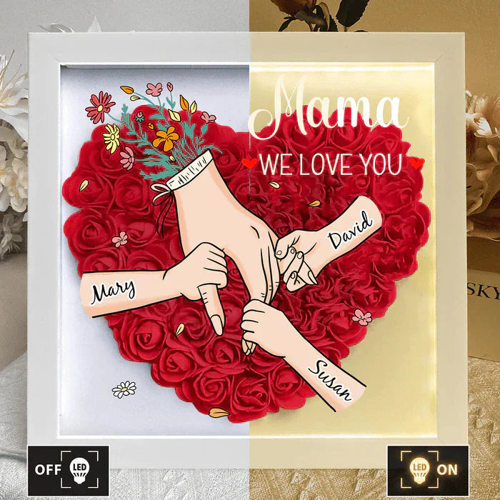Custom Mom Grandma Hand Holding Flower Shadow Box