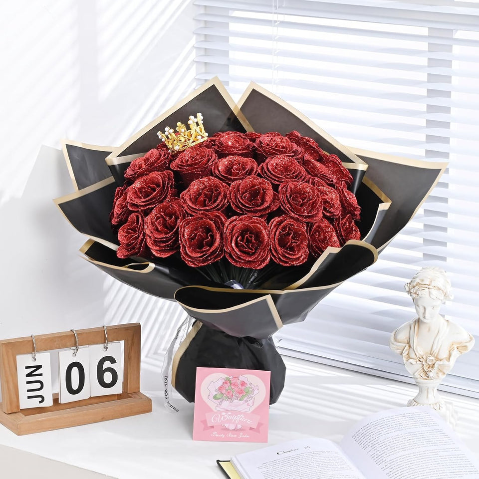 💕Glittering Everlasting Rose Bouquet – Gift for Anniversaries & Milestones