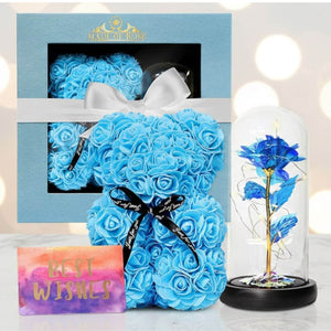 Valentine's Day Gift Bundle Galaxy Rose + Rose Bear Blue [NEW] Madeofrose®