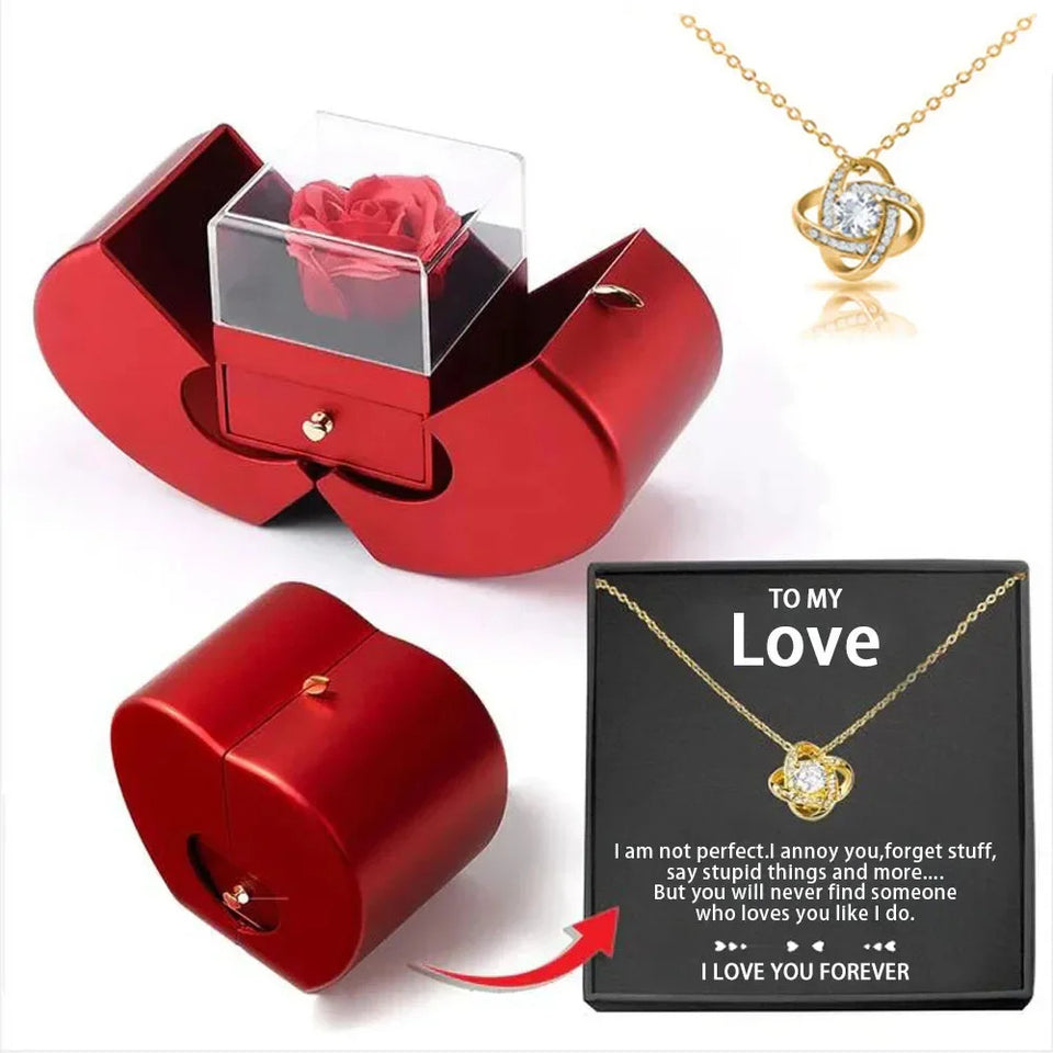 preserved rose jewelry box and engraced necklace 