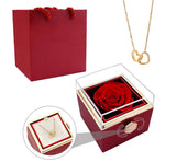 Eternal Preserved Rotating Rose Box With Engraved Necklace -  Red-Gold-Necklace