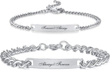 Couples Engraved Bracelet Set -  Silver on white background