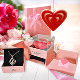 Jewelry Rose Box Necklace -  Pink-Box-With-Silver-Necklace