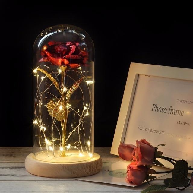 LED Rose In Glass Dome -  Red