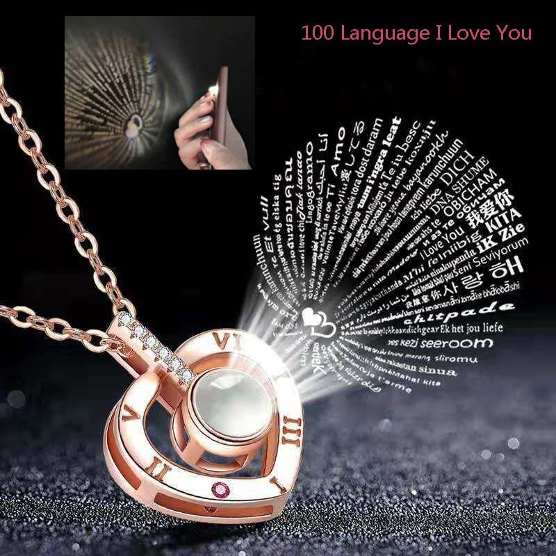 Rose Jewelry Box With Necklace -  closeup of i love you phrase in center stone