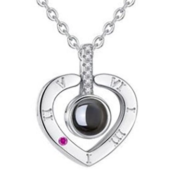 Rose Jewelry Box With Necklace -  Silver-Heart-Only-Necklace