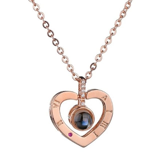 Rose Jewelry Box With Necklace -  Gold-Heart-Only-Necklace
