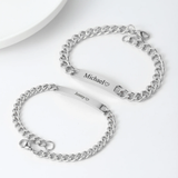 Couples Engraved Bracelet Set -  silver color on grey background